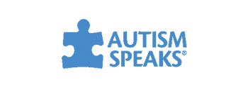 A blue puzzle piece with the words autism speaks written underneath it.