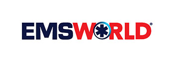 A red and blue logo for the ems world.