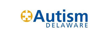 A blue and white logo of the autism delaware.