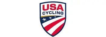 A red white and blue shield with the words usa cycling written in it.